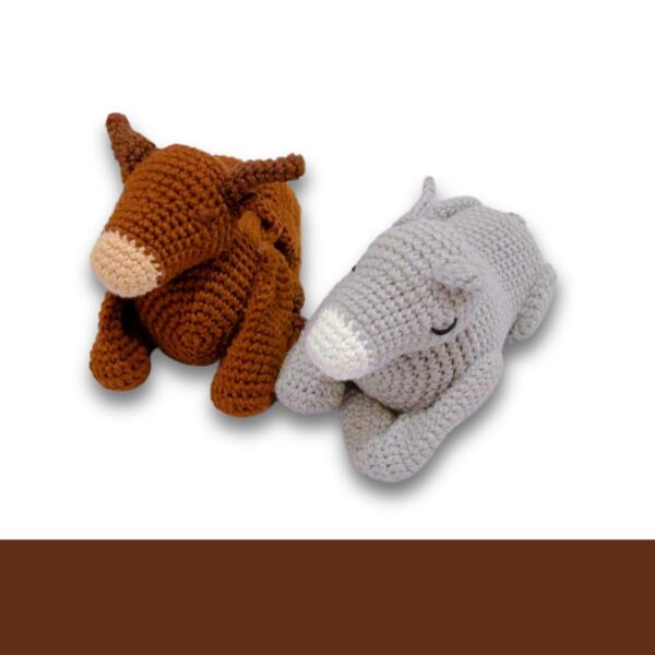 crochet ox and donkey