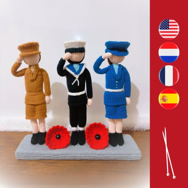 knitted soldier, knitted pilot, knitted sailor, knitted poppy