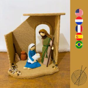 knitted nativity set, knitted holy family, knitting pattern Jesus and Mary and Joseph, Christmas knitting pattern