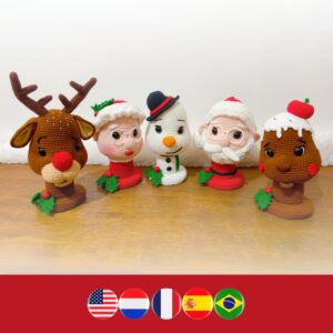 crochet Santa, Mrs Claus, rendier, snowman, gingerbread man