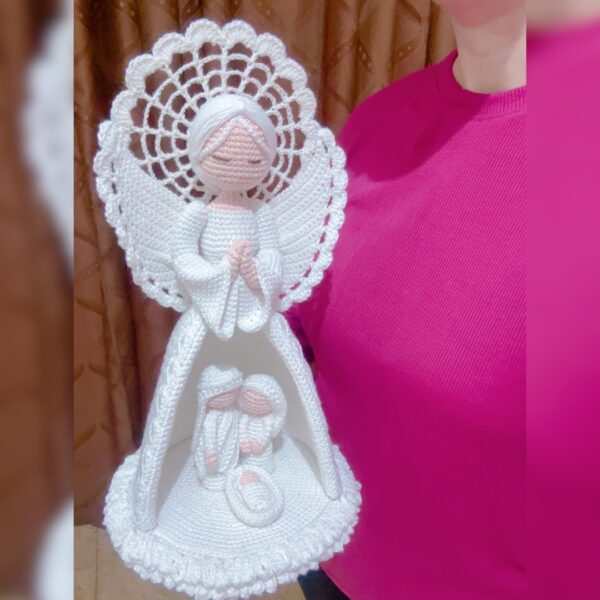 crochet Christmas angel with mini nativity set