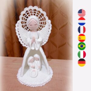 crochet Christmas angel with mini nativity set