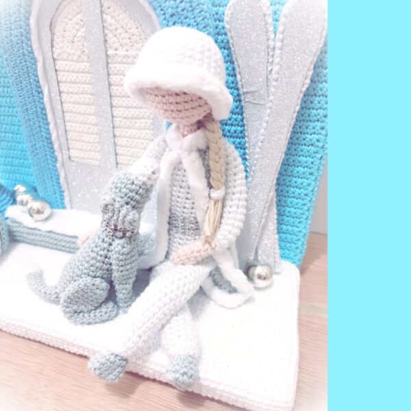 crochet lady in crochet winter wonderland