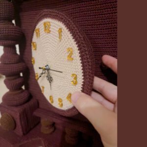 crochet version of an antique standing clock