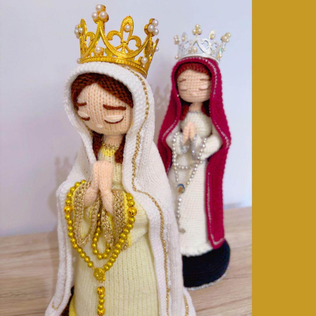 a knitted version and a crochet version of our lady Mary