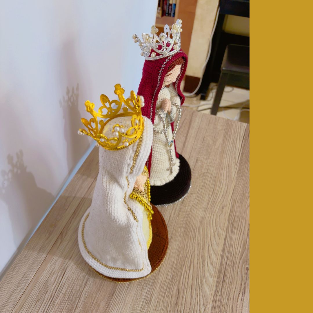 a knitted version and a crochet version of our lady Mary