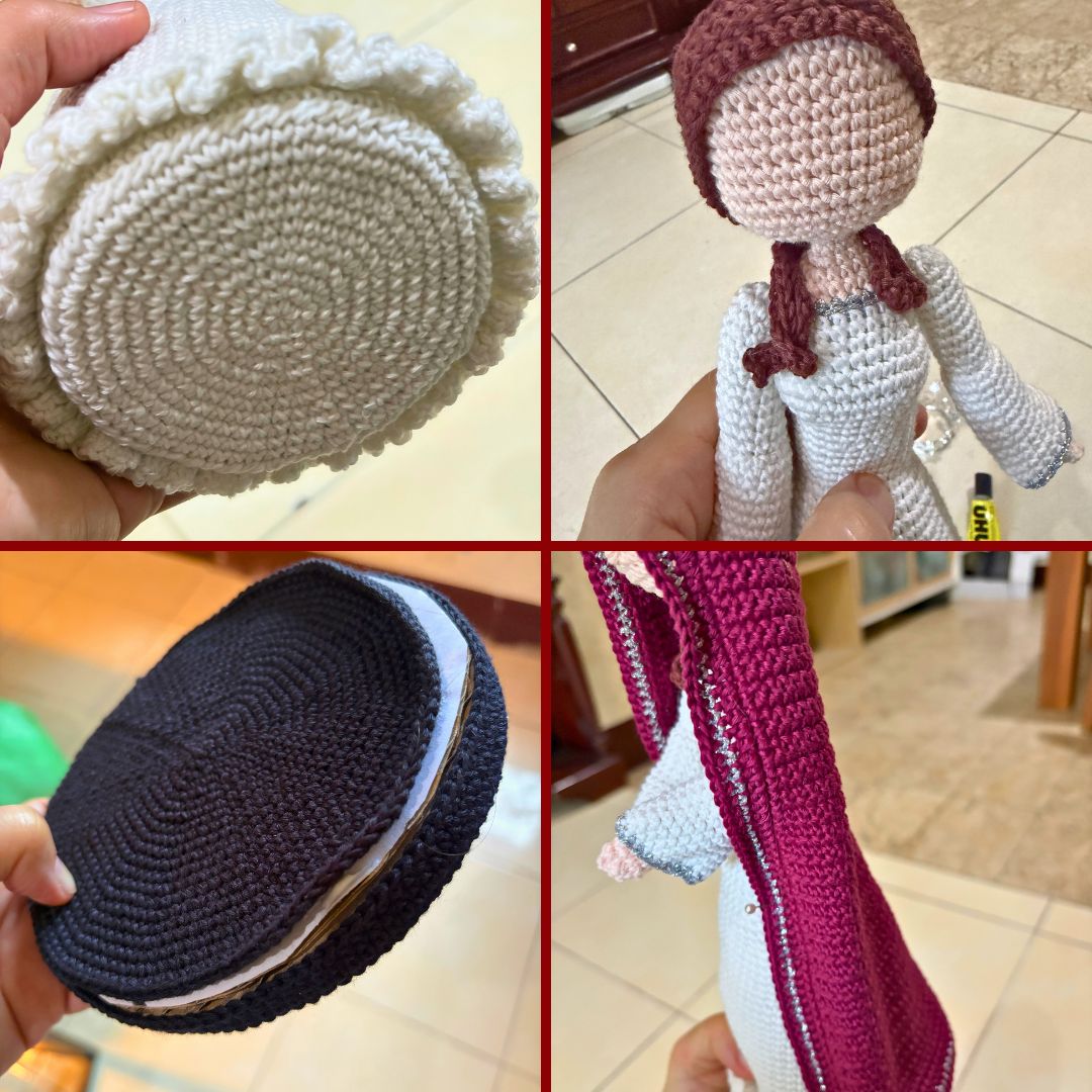 a knitted version and a crochet version of our lady Mary