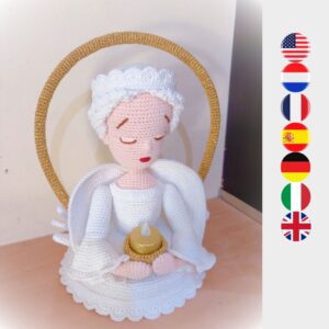 crochet Christmas angel bust holding candle
