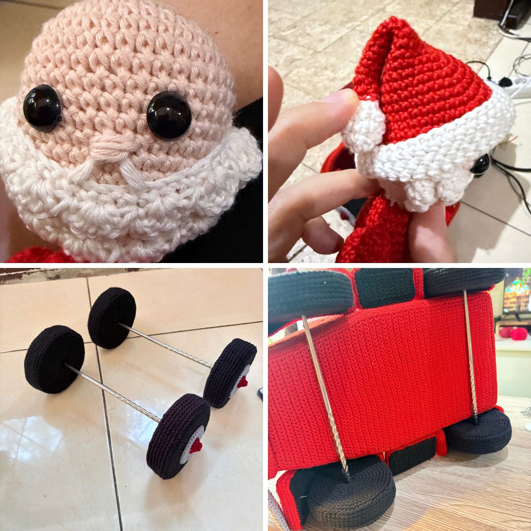 Voiture et remorque vintage au crochet représentant le Père Noël, avec un sapin de Noël et des cadeaux